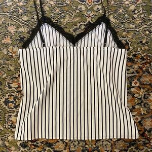 Pinstripe Black and White Lace Trim Cami Top